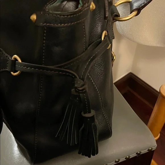 Dooney & Bourke Florentine Black Leather Shoulder Bag with Gold Accents - Picture 4 of 9